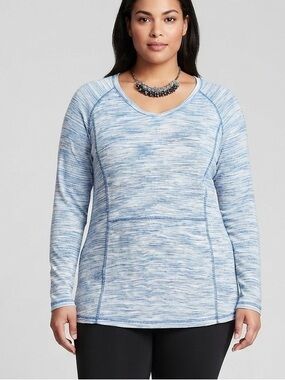 😍CLEARANCE - ACTIVE ZONE Light Blue Marbled Long Sleeve Top with Pockets 1X